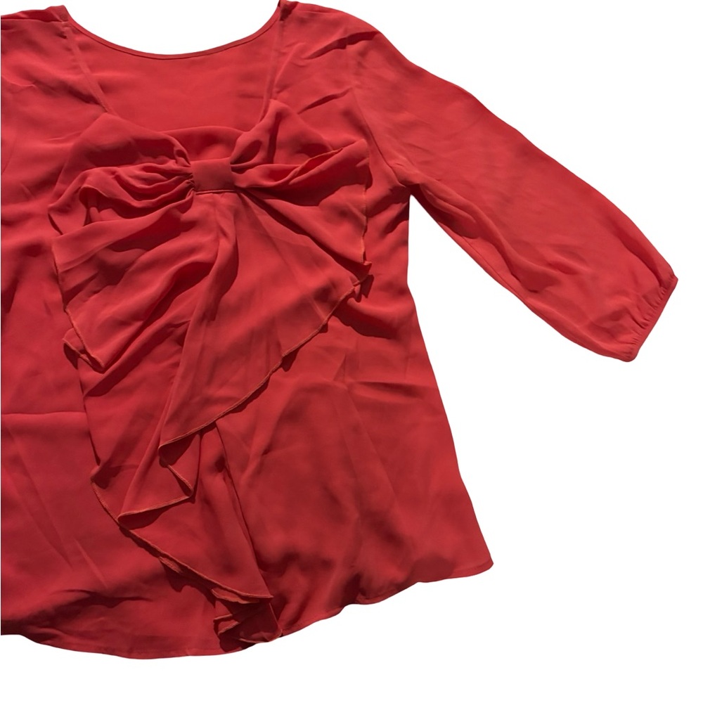 Investments Red Ruffle Bow Front Blouse - Picture 6 of 14